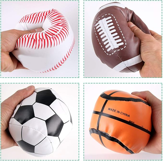 Liberty Imports 4 Pack Soft Plush Stuffed 5" Sports Balls Assortment Toy Playset for Kids, Toddlers - Football, Baseball, Basketball, Soccer