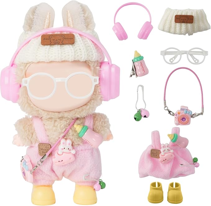 8-Piece Set Dolls Clothes(NO Doll), 17cm Dolls Cute Outfit Accessories, Small Clothes Set for Doll, Gift for Women(Pink)