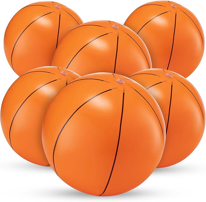 Inflatable Beach Balls (6 Pack) - 16-Inch Durable PVC Blow Up Beach Balls for Kids, Easy to Inflate, Summer Pool Float, Party Favors, Sports Theme Decorations, Giveaways & Outdoor Toys