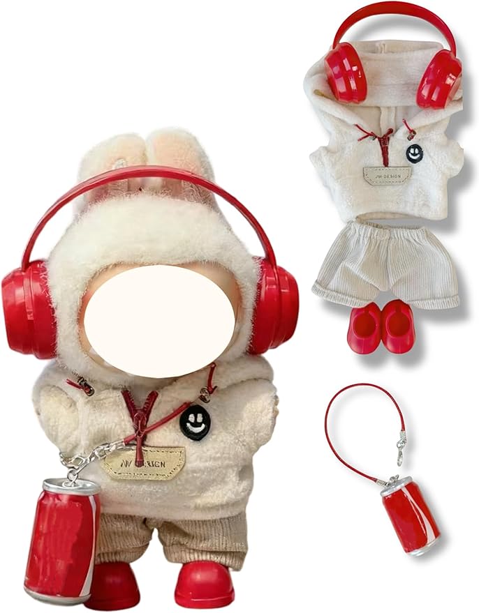 Clothes for 17cm Doll, 5 pcs Set Doll's Outfits Luxury Corduroy Hoodie Pants Headset Shoes Accessories Fashion Stylish Adorable Dolls Clothes (No Doll) (Polar Fleece White)