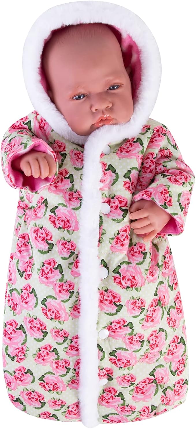 Doll Jumpsuit Sleeping Bag Handmade Doll Clothes Hooded Romper Pink Rose Winter Hoodie Doll Accessory Soft Thick Swaddle Blanket Fit for 18" Dolls (Doll not Included)