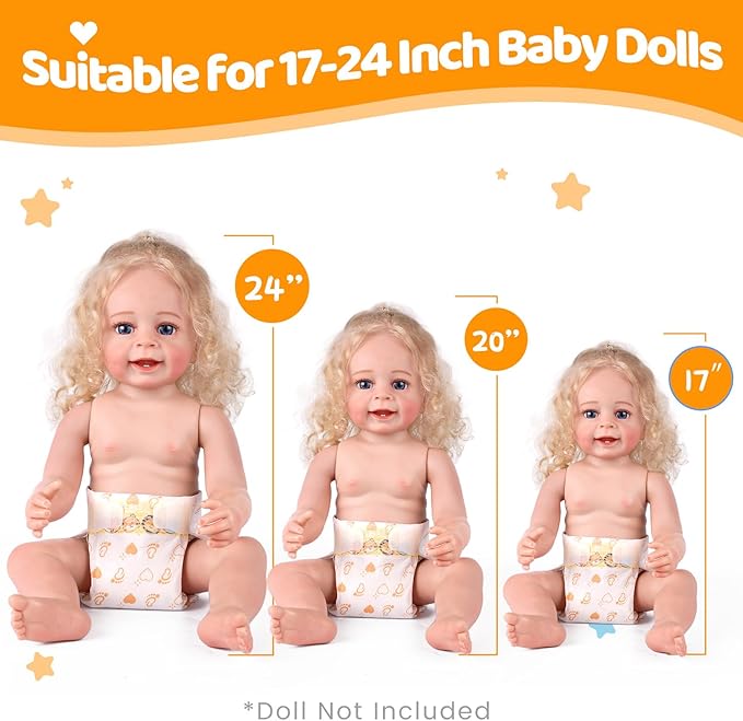 BABESIDE 15 Pcs Reborn Baby Doll Accessories Diapers Set for 17-24 Inch Dolls – Realistic Baby Doll Underwear with Cute Animal Pattern for Reborn Dolls