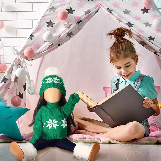 Bencailor 6 Pcs 18 Inch Christmas Doll Clothes and Accessories Winter Outfits Set Sweaters Trousers Hats Shoes Gloves for 18 Inch Doll Gifts(Green White)