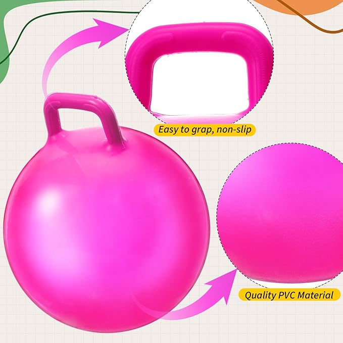 Sratte 6pcs Hopper Ball with Handle Bouncing Marble Bouncy Balls Hopping Toys Inflatable Jumping Toy for Jumping Sport Hop Boys Girls Gifts Party Favors (Pure,Bright Color)