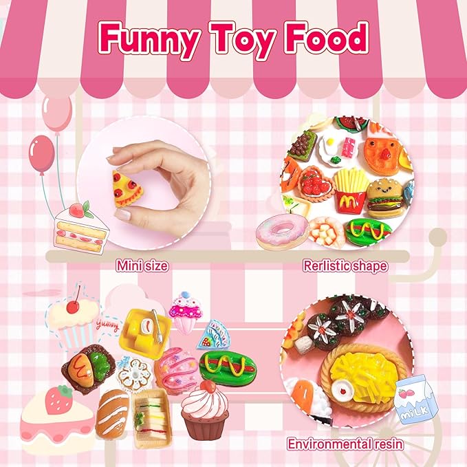 50 Pack Mini Food Blind Bags for Kids - Small Dollhouse Accessories & Party Favors Set with Tiny Resin Food Toys, Perfect for Pretend Cooking Games, Miniature Kitchen Play & Collecting