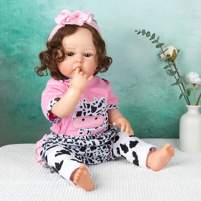 4Pcs Medylove Reborn Baby Dolls Clothes - Pink Dairy Cow Outfits for 20"-22" Reborn Dolls Neborn Baby Clothes Girl