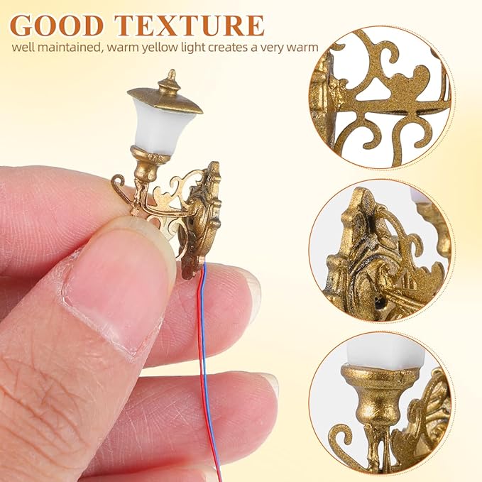 DOITOOL 4Pcs Dollhouse Wall Light Mini Vintage Dollhouse Wall Sconce Lights Decorative Miniature Lamps for DIY Micro Landscape Sand Table Ornaments - Golden