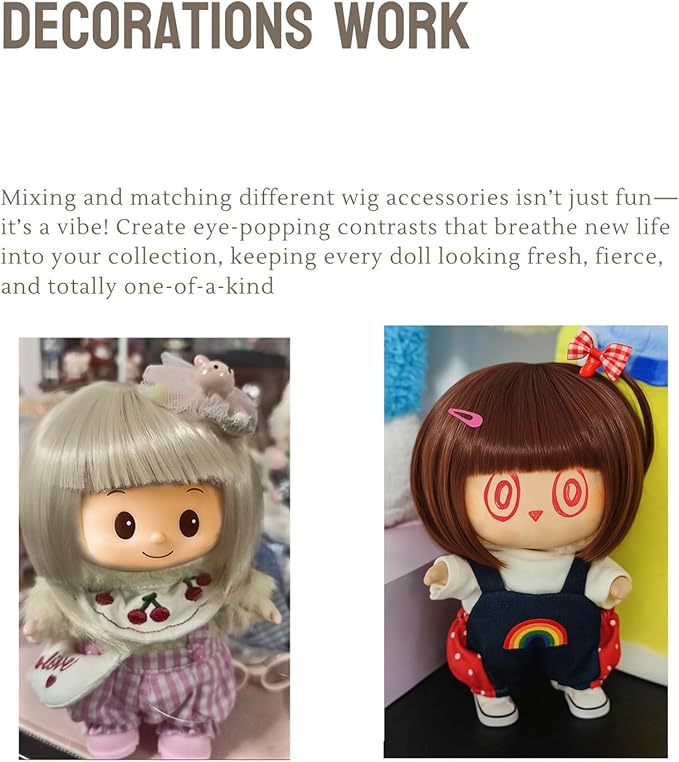 17cm Doll Wig Accessory– Hairpiece Compatible with 22–24cm Collectible Figures,Blind Box Figure and 1/3 BJD Figure ,Accessories for Display & Party Decoration (No Doll Included) (Brown)