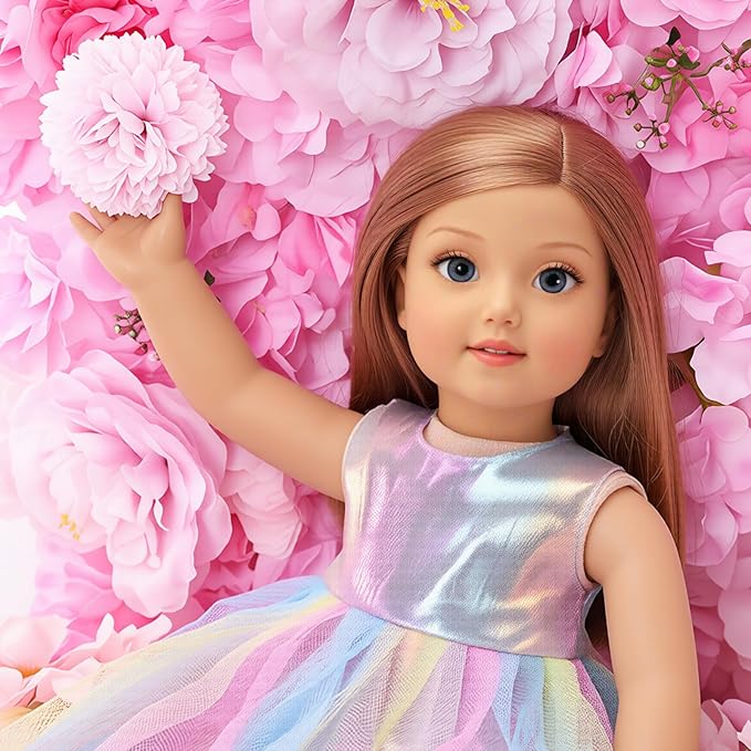 BARWA Doll Clothes and Accessories for 18 inch Dolls Mermaid Casual Tutu Dress, Outfits, Swimsuit, Underwear… (J: 2 pcs Rainbow Tutu Dresses)