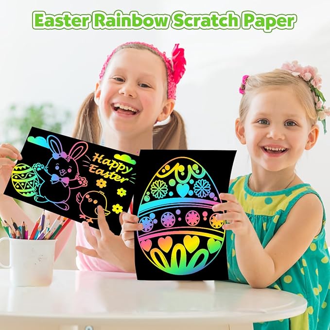 ZMLM Easter Arts Crafts Gifts for Kids: 100PCS Rainbow Scratch Paper Art Gifts for Girls Boys Ages 4-8 8-12, Easter Basket Stuffers for Kids Birthday Toys and Games Activities Gift (Yellow)