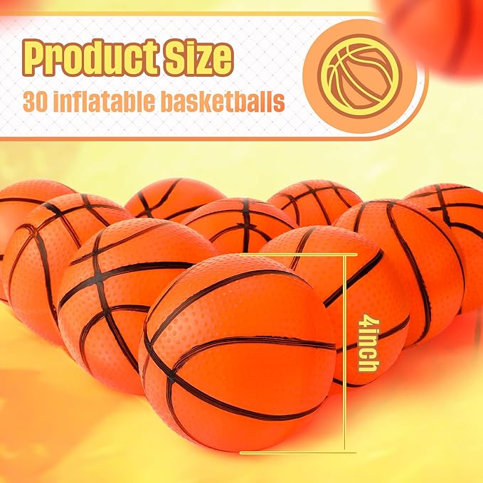 Sratte 30 Pieces Mini Inflatable Basketballs 4 Inches Small Kids Ball Toys Mini Basketballs for Kids Basketball Party Sports Game Hoops Beach Pool Supplies