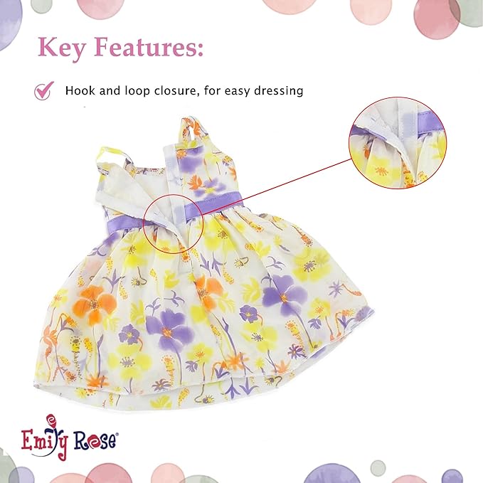 Emily Rose 18 Inch Doll Easter Spring Dress with Hat Chiffon Floral Sundress Outfit – Summer Dress & Matching Hat – Doll NOT Included – Fits American Girl Our Generation