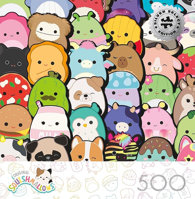 Buffalo Games – Squishmallows - 500 Piece Silver Select Jigsaw Puzzle - Colorful Puzzles for Adults – Precision-Cut Pieces, Beautiful Artwork, and Hours of Relaxing Fun