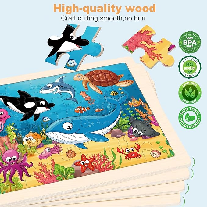 Wooden Puzzles for Kids Ages 4-6, 24 Piece Animals Puzzles for Toddlers,Jigsaw Puzzles for Kids Ages 3-5, Preschool Educational Puzzles Board Toys Gifts for Boys and Girls 3 4 5 6 Years Old