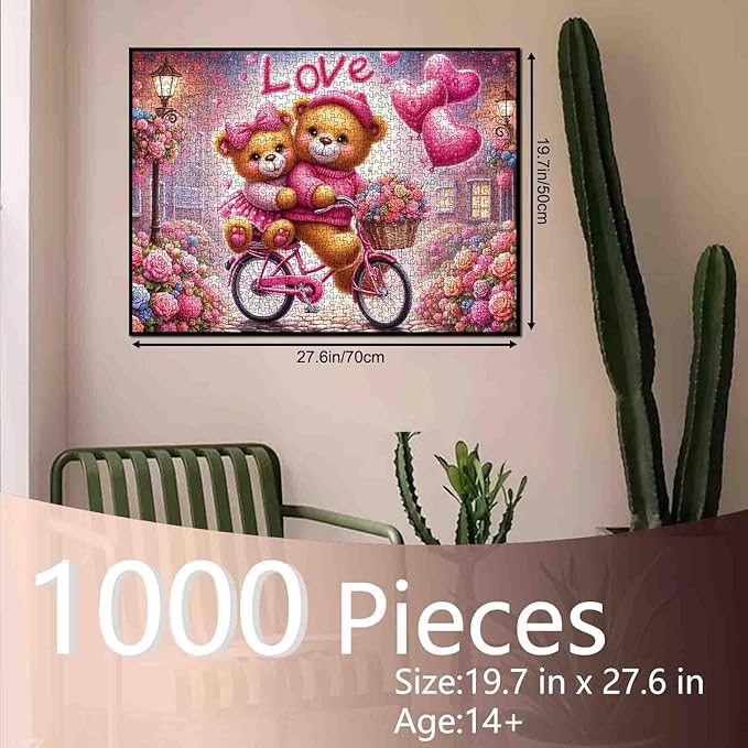 Love Puzzles for Adults 1000 Pieces Valentine's Day Jigsaw Puzzle for Adults, Little Bear Puzzle Challenging with Poster - Fun Adult Puzzle Game for Game Night (27"x20")