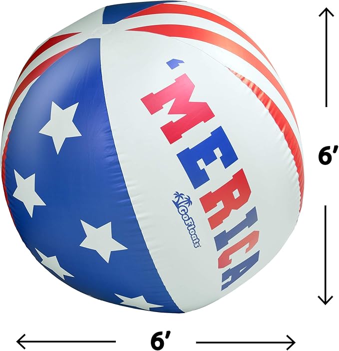 GoFloats 6 ft Giant 'Merica Inflatable Beach Ball, Extra Large Jumbo Beach Ball - Patch Kit Included