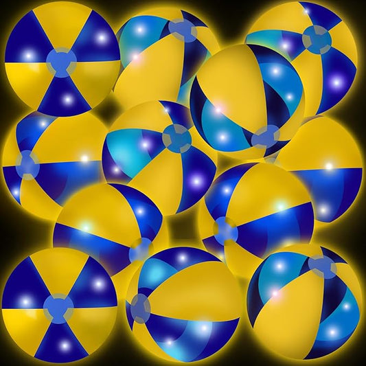 12 Pcs Light up Beach Balls 16'' Jumbo Pool LED Balls Glow in the Dark Neon Giant Inflatable for Summer Hawaiian Tropical Theme Beach Party Decor Water Accessory (Yellow)