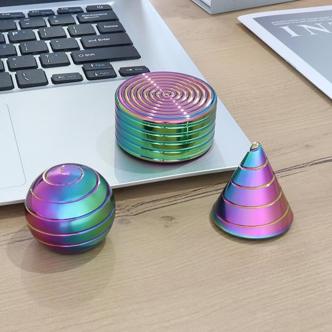 Kinetic Spinning Desk Toys, Fidgets for Anxiety and Stress for Adult Teen Cool-Stuff, Party Gifts for Christmas & Halloween (Circular/Cylindrical/Conical)