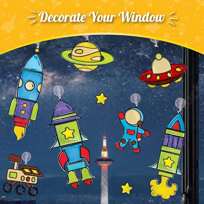 Imagimake Window Art for Kids - Rocket | Suncatcher Kits for Boys, Arts and Crafts for Ages 5-8 | Toys for Boys & Girls | Easter Gifts for 5,6,7,8,9,10,11,12 Years Old Boys & Girls | Birthday Gifts