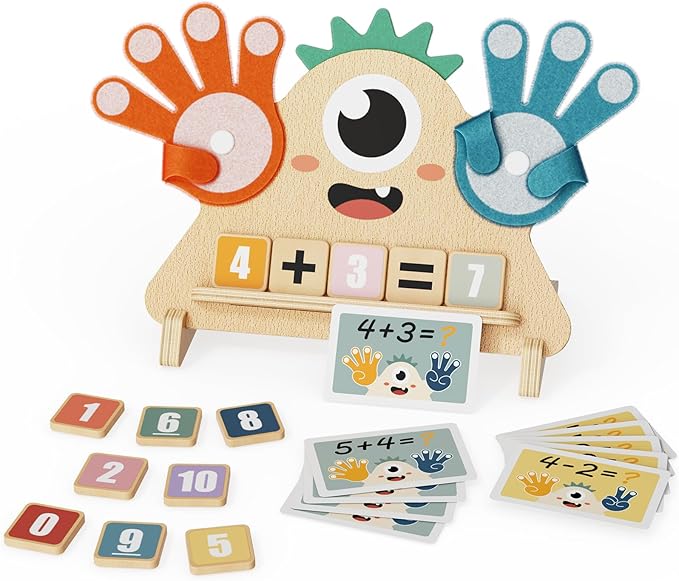 Finger Counting Math Toy for Kids 3-5, Montessori Monster Math Toy with Number Blocks, Hands-On Addition & Subtraction Learning Toy, Educational Birthday Gift for Toddlers