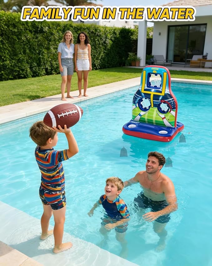 Inflatable Football Toss Pool Game Set – Floating Pool Games for Kids, Teens & Adults, Family, Includes 4 Footballs + 2 Pumps, Summer Swimming Pool Toys for Party, Beach, Lawn, Indoor/Outdoor