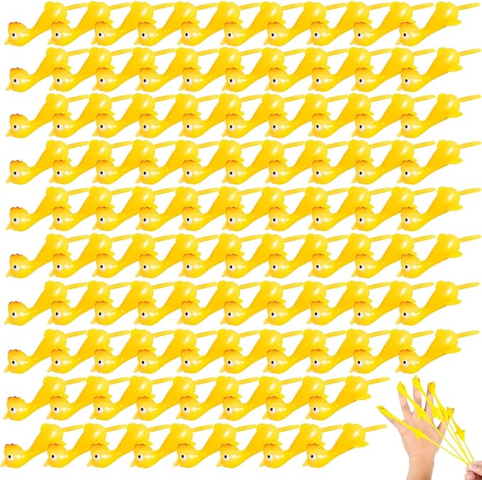 96 Pcs Flying Toys for Christmas, Finger Slingshot Novelty Toys, Rubber Chickens Slingshot, Mini Chickens Bulk, Super Strong for Teens Party Activities (Yellow)