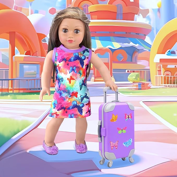 American Doll Clothes and Accessories 18 Inch Playset with Suitcase, Dresses, Shoes, Backpack and Other DIY Butterfly Stuff for Girl Gift Present for Children (NOT Include Doll)