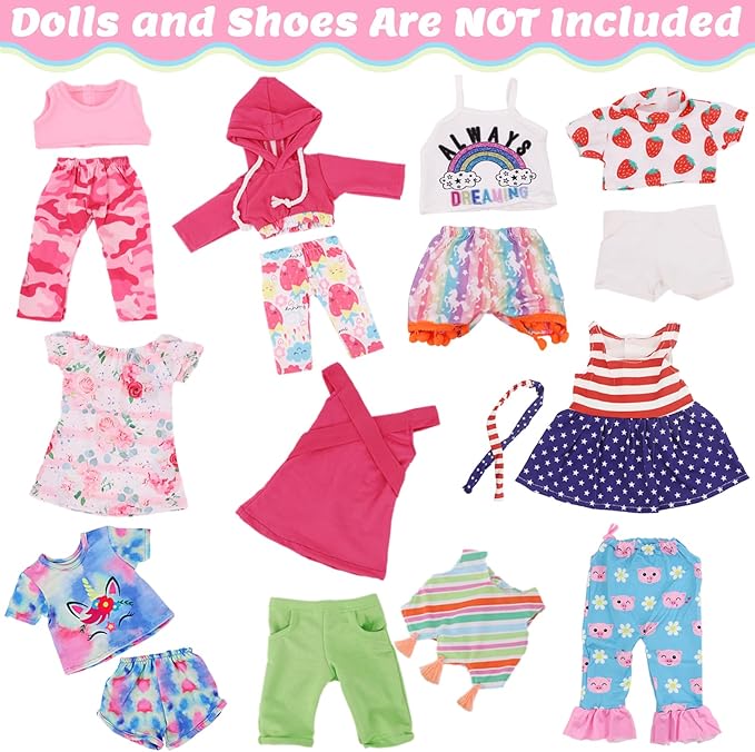 UNICORN ELEMENT 10 Sets American Doll Clothes for 18 Inch Doll Clothes and Accessories Includeding 17 PCS Items Fit for 18 Inch Girl Dolls