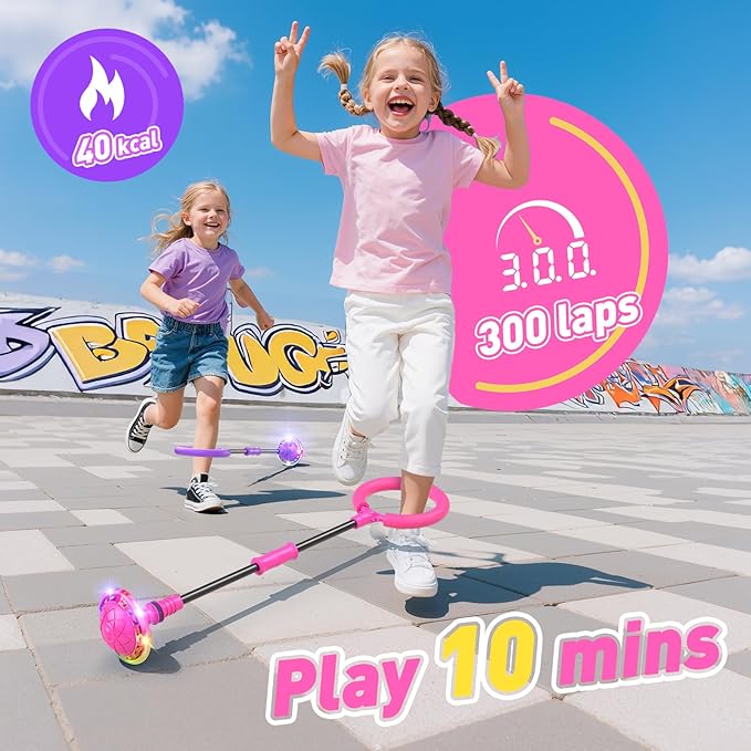 HopeRock Skip Ball Toy for Girls Ages 6-10,Girl Birthday Gifts,3 Fun Modes,Flashing Light-Up Wheel,LED Digital Counter,Replaceable Battery,Girl Birthday Gifts for Age 6-10+,Fun Outdoor Girl Toys-Pink