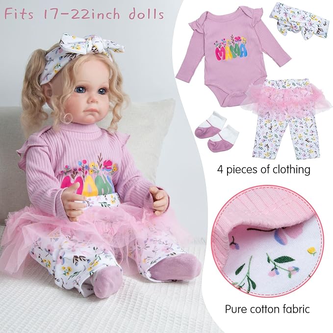 12 Pieces Reborn Baby Doll Clothes with Heart Bassinet & Diapers Accessories Set fit 17-24 Inch Girl Dolls Outdoor Dressing Outfit