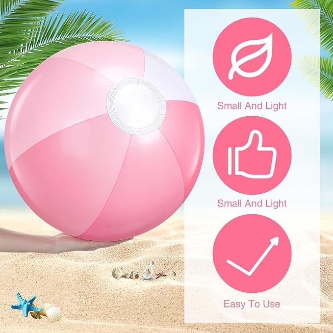 Realspring 12 Pcs Pastel Inflatable Beach Balls Kids Bulk Pink Stripe Jumbo Big Beach Balls Pool Floating Toys for Adults Water Games Baby Shower Birthday Summer Swimming Party Decor(26.5 Inch)