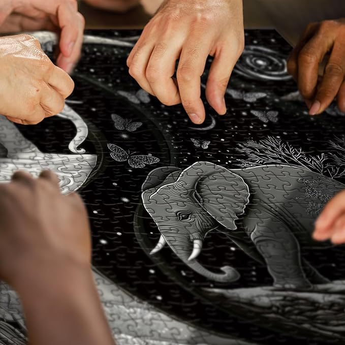 Elephant Moon Yin Yang Puzzle 1000 Piece for Adults, Stars River Tree Fantasy Jigsaw Puzzle, Galaxy Butterfly Mountains Animals Puzzles