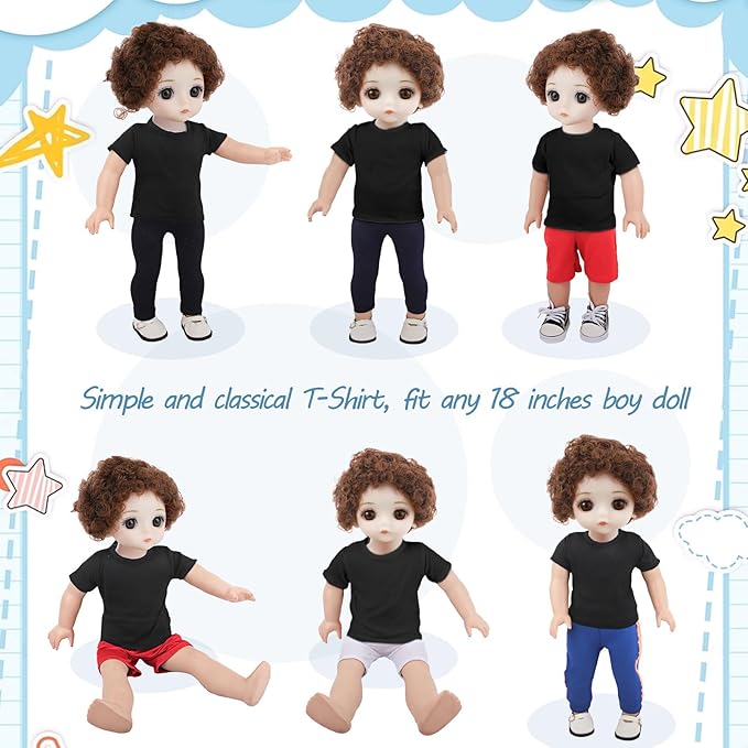 8 Pcs 18 Inch Boy Doll T Shirt Clothes Sublimation 18’’ Dolls Outfits Accessories Classical Tee Shirts Fit 18 Inches Doll for Doll Decoration DIY Pretend Play