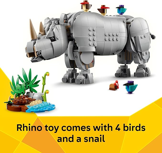LEGO Creator 3 in 1 Wild Animals: Majestic Rhino - Building Toy for Boys & Girls, Ages 9+ - Gift for Easter Baskets - Kids Bedroom and Desk Decor - Build Rhino, Hippo, or Walrus - 31171
