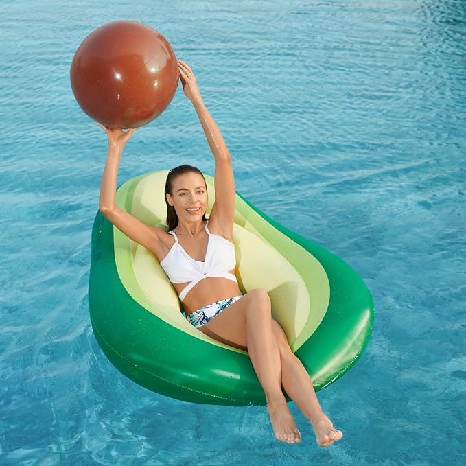 Jasonwell Inflatable Avocado Pool Float Floatie with Ball Water Fun Large Blow Up Summer Beach Swimming Floaty Party Toys Lounge Raft for Adults (L)