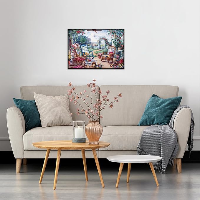 1000 Piece Puzzle for Adults, Cozy Patio Garden Puzzles for Adults 1000 Pieces Flower Garden Jigsaw Puzzles 1000 Pieces Romantic Floral Patio Oil Painting Puzzle for Teens Seniors Challenging Gift