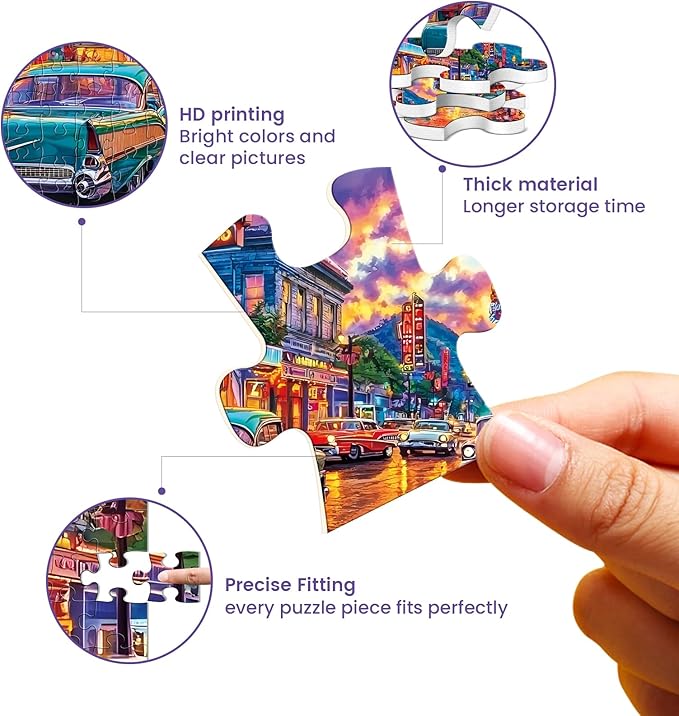 300 Piece Puzzle for Adults,Night Car Life Jigsaw Puzzle for Adults Teens,Large Piece Puzzle for Kids Ages 8-10 10-12,Classic Cars Vintage Puzzles,Challenging Family Game Great Gift,20.5x15 in
