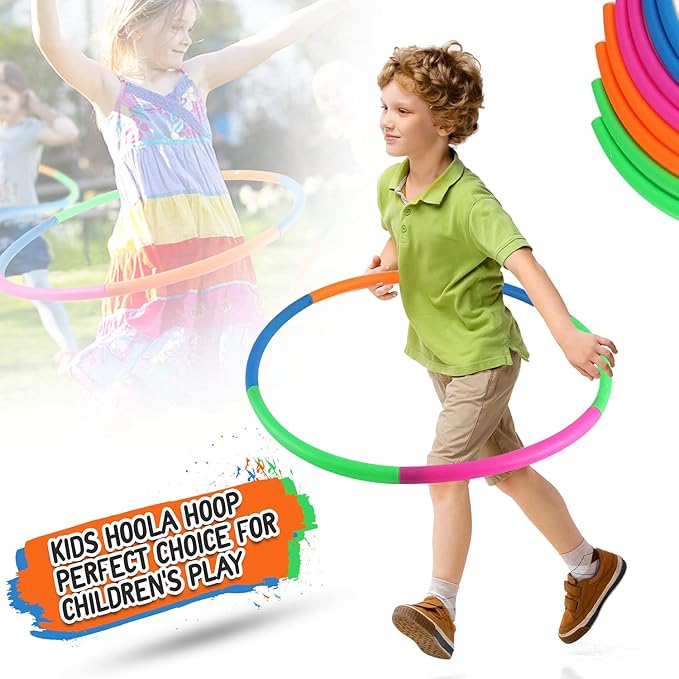 Kids Exercise Hoop, Snap Together Detachable Adjustable Weight Size Plastic Toy Hoops - Spinning Rings for Sports, Exercise, Playing, 32-Inch