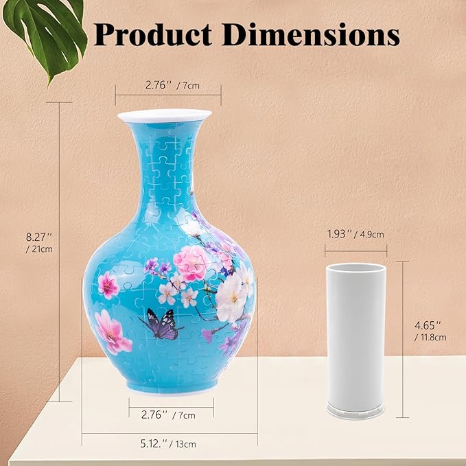 3D Puzzle Vase for Adults, 164 Piece Unique Flower Vase, Crafts for Adults, Home Decor Gift for Flower Arrangements