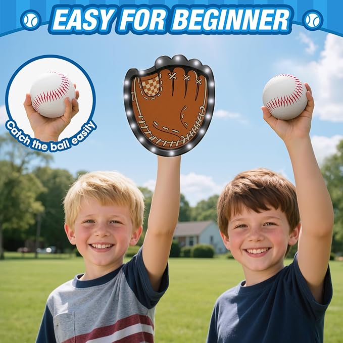 Toss and Catch Ball Game Set, Outdoor Pool Beach Yard Camping Games for Family, Toddler Baseball Birthday Gifts for Boys Girls Ages 3-12 (4 Light Up Paddles & 6 Balls)