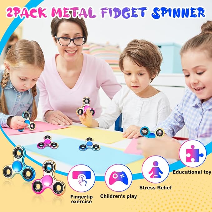 Fidget Spinner 2 Pack, Metal Fidget Spinners Fidget Toys for Adults and Kids, Christmas Party Favors, Stress Relief Hand Spinner, Autism Finger Spinner Focus Toy(Rose Gold&Blue Gold)