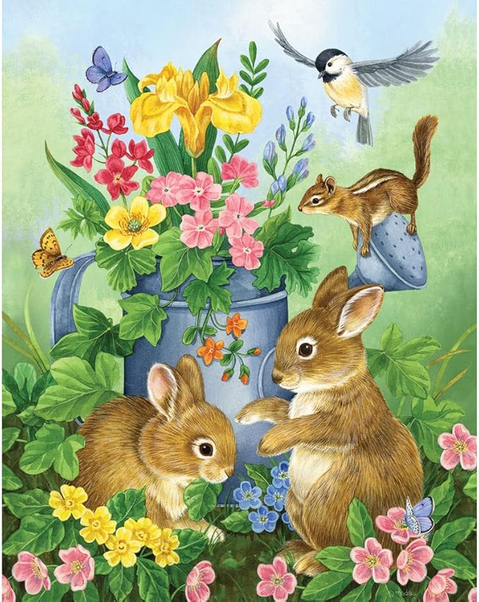 Bits and Pieces – 100 Piece Jigsaw Puzzle for Adults – A Touch of Spring by Artist Jane Maday - Cute Bunnies Jigsaw Puzzle, Completed Puzzle Size: 15" x 19"