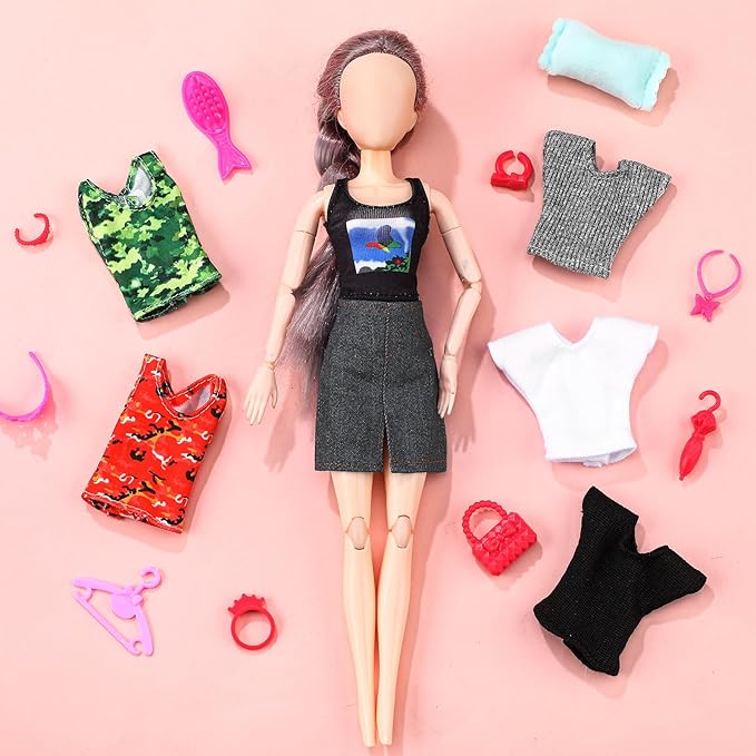 Bencailor 6 Pcs Doll Clothes for 11.8 Inch Doll Clothing Outfit Accessories Winter Coat Tops Swimwear T Shirt Dress Outfit Birthday Gift(Cool Style,Camouflage Color)