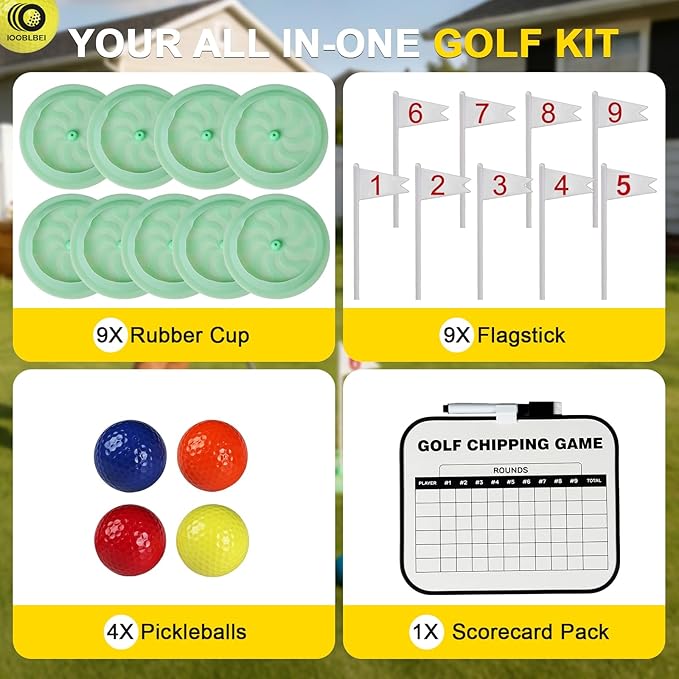 Mini Golf Game Putting Chipping Game Set - Build Your Own Course at Home Indoor Outdoor, Includes 9 Holes, 4 Balls, Dry-Erase Scoreboard with Pens, Family Party Golfs Gifts for Golfer