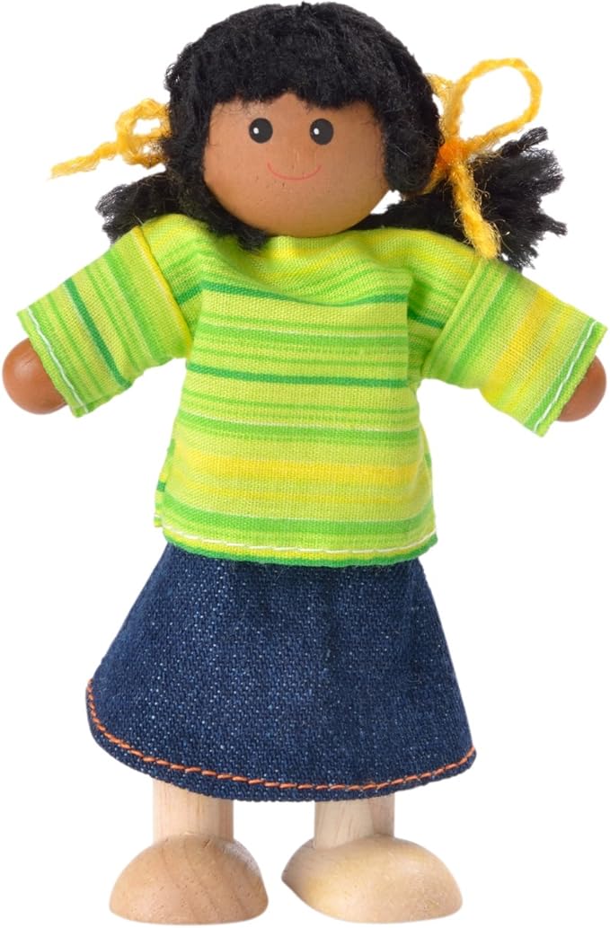 PlanToys® Girl Wooden Dollhouse Figurine | Poseable 1:12 Scale Mini Doll (4 Inch) | Dollhouse Accessories for Pretend Play | Eco-Friendly Montessori Toy for Kids Ages 3+