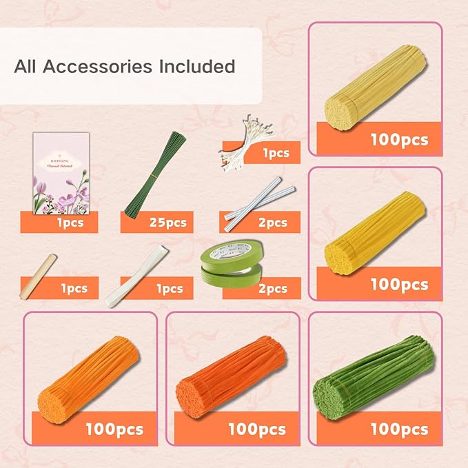 500pcs Pipe Cleaners Craft for Flowers,Chenille Stems for DIY Flower Making Kit,Pipe Cleaners Projects Creative for DIY Art and Craft,Ideal for Holiday Decoration(Pumpkin)