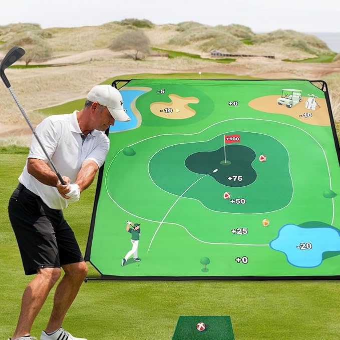 Liberry Golf Chipping Game with Large Chipping Mat, 2 Adjustable Clubs, 20 Sticky Balls, Outdoor Indoor Sports Training Toy Gift for Adults Kids, Family Yard Target Game