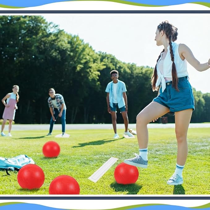 Hiboom 16 Pcs Sports Kickball Set Includes 10 Inches Playground Ball 5 Rubber Throw Down Bases Ball Pump 10 Foul Line Cones for Kids Adults Playground School Backyard Game Camps Picnic