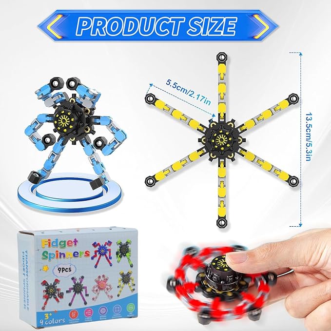 Transformable Fidget Spinners 18-Pack – Sensory Toys for Kids & Adults with ADHD, Autism, Anxiety Relief, Easter Gifts