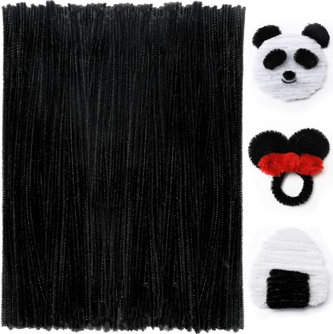 Praisebank Black Pipe Cleaners for Crafts (200pcs), Chenille Stems for DIY Projecets, Arts & Crafts Supplies for Festival Party Decorations